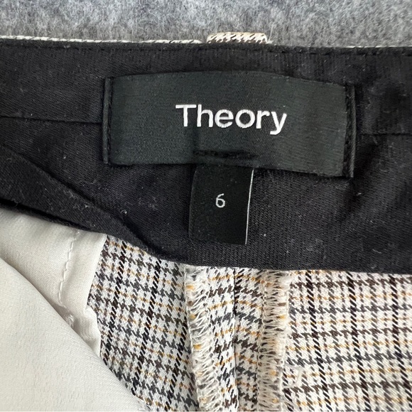 THEORY Treeca Pants Check Viscose Slim Cropped Mid Rise Yellow Plaid Size 6 - Picture 4 of 12